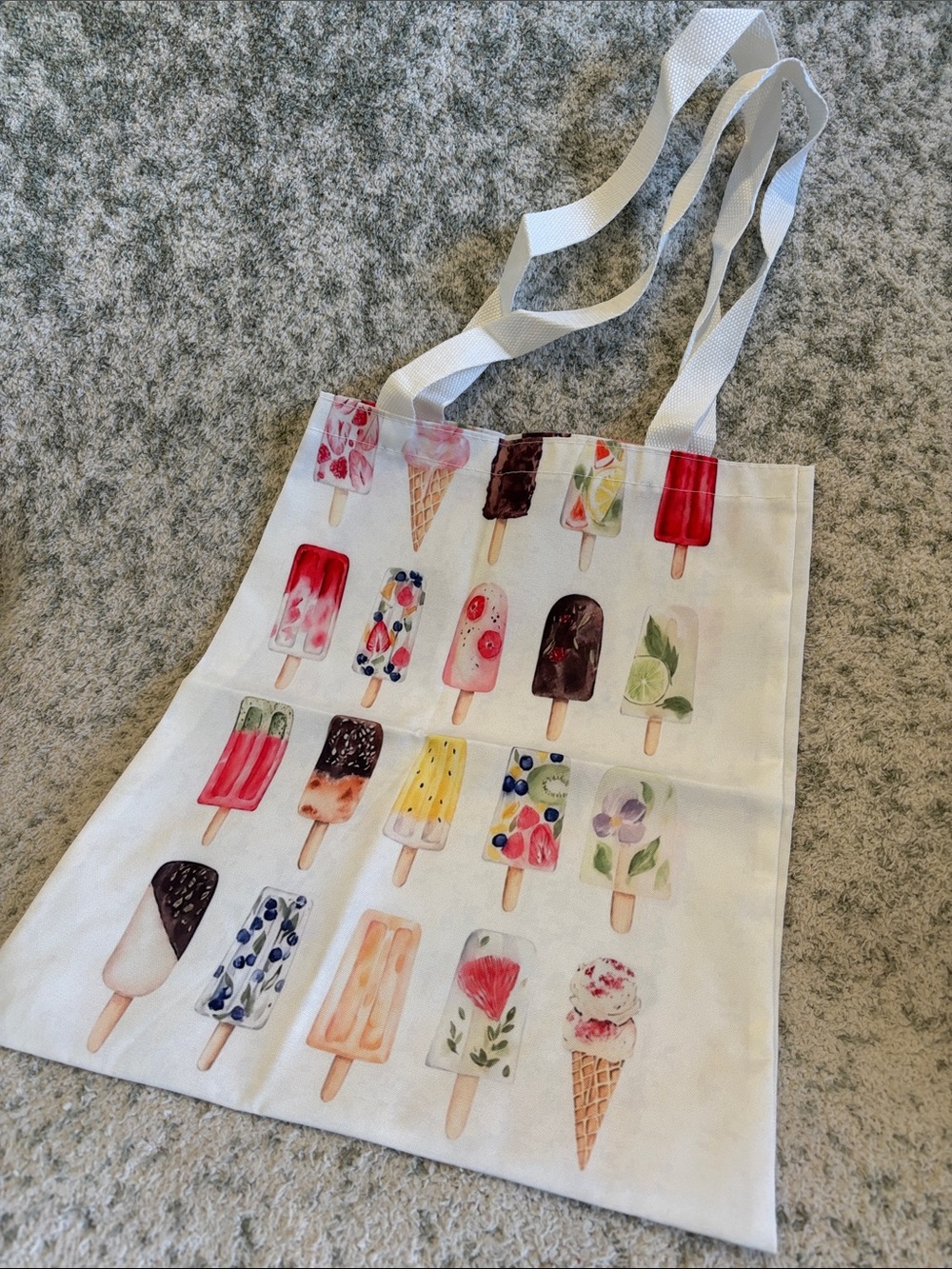 Summer Ice Cream & Popsicle Colorful Poly Canvas Tote Bag NWT 13.75x16”